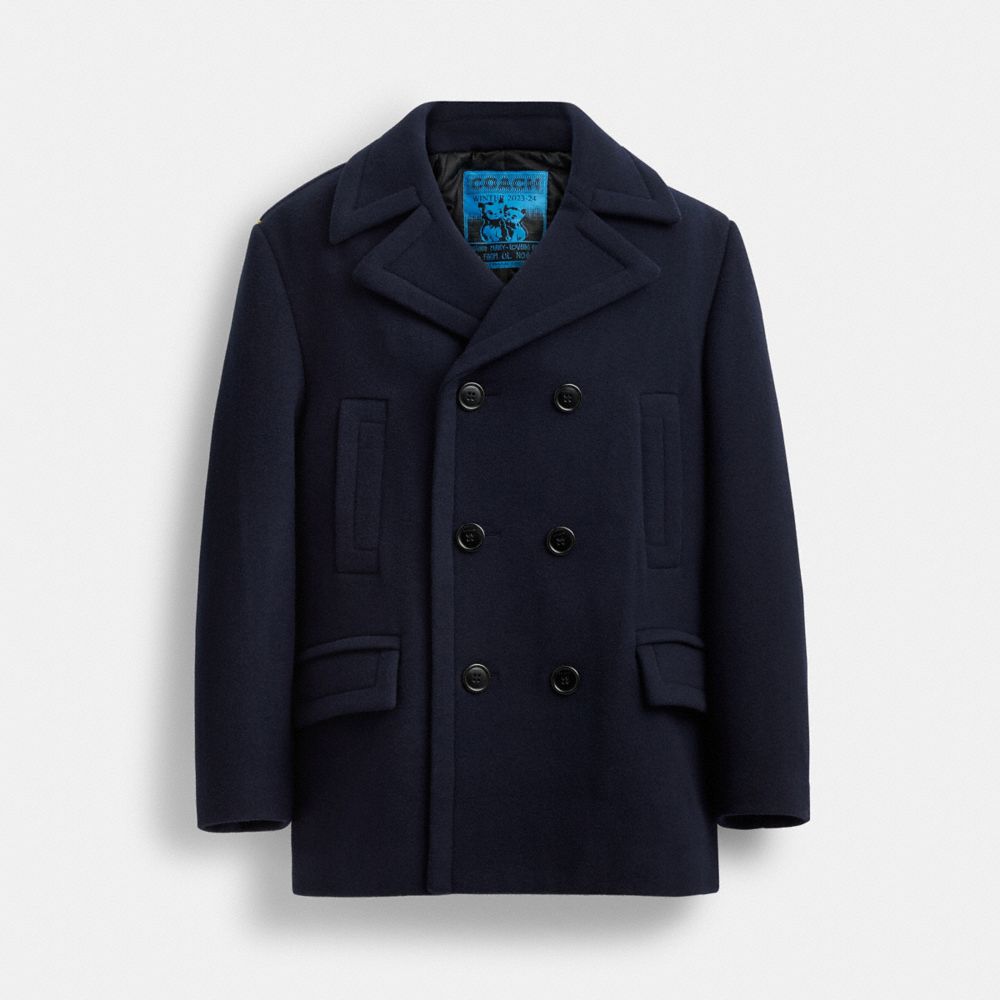 COACH®,THE LIL NAS X DROP WOOL COAT,Wool/Polyester,Navy,Front View