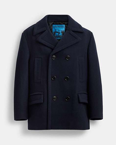 COACH®,THE LIL NAS X DROP WOOL COAT,Wool/Polyester,Navy,Front View