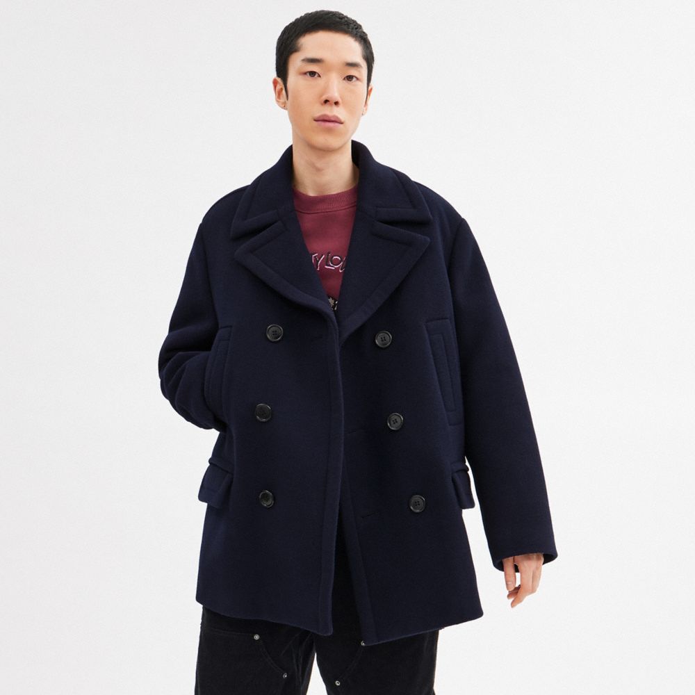 COACH®,THE LIL NAS X DROP WOOL COAT,Wool/Polyester,Navy,Scale View