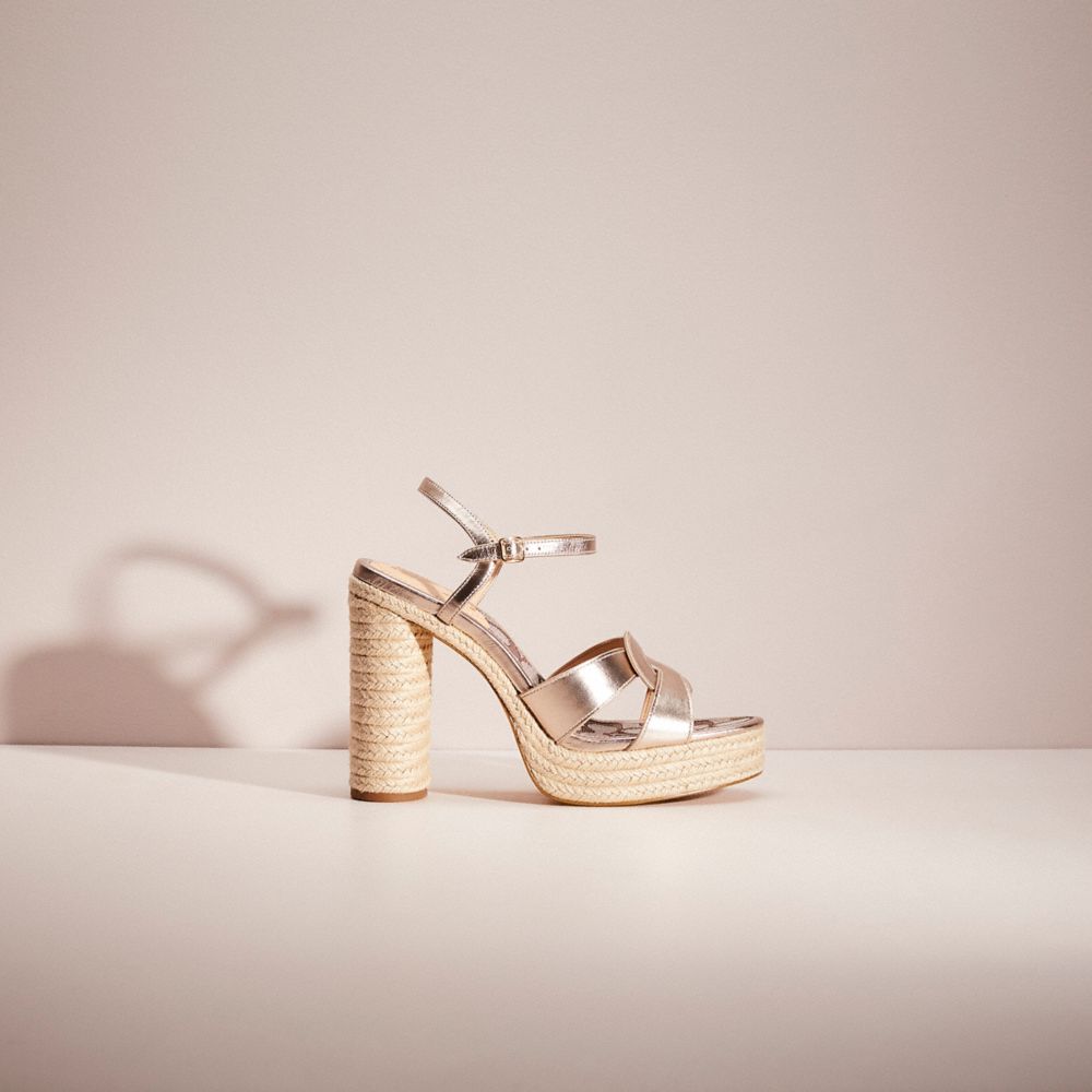 COACH®,RESTORED TALINA SANDAL,Metallic Leather,Champagne,Front View