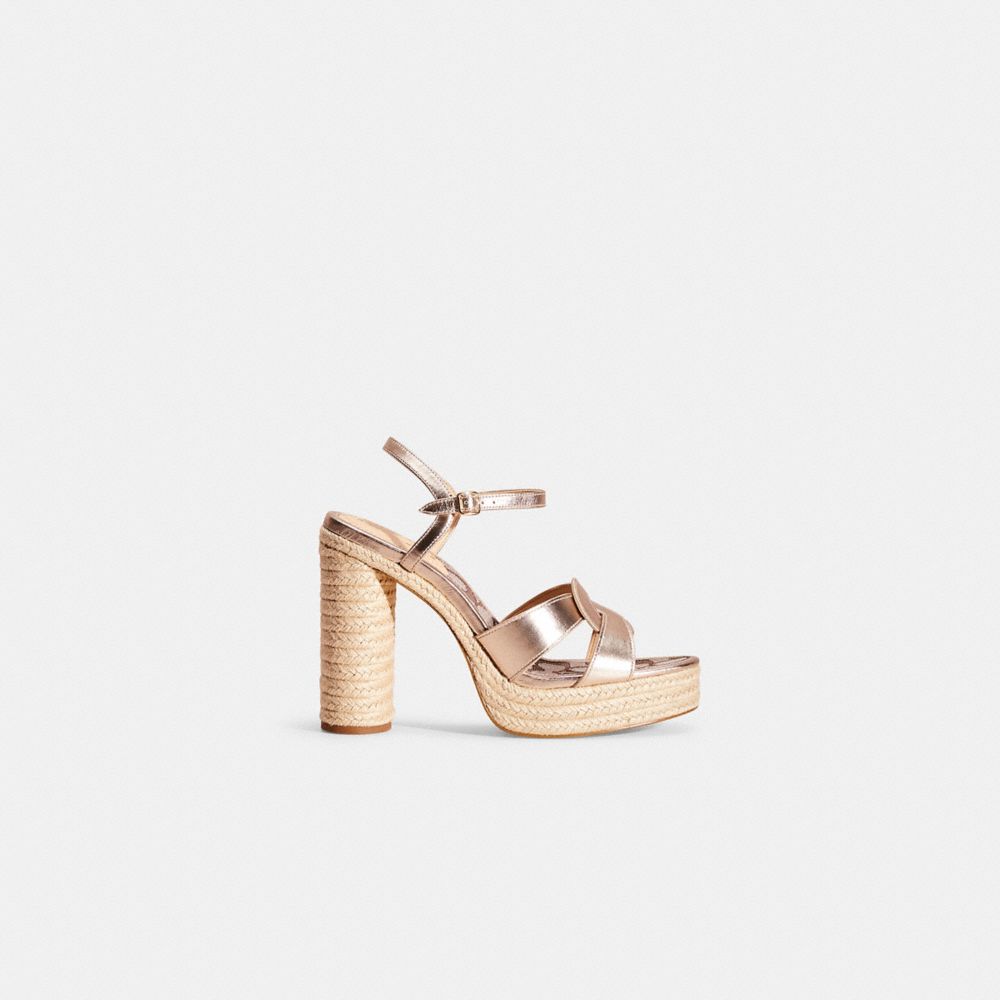 COACH®,RESTORED TALINA SANDAL,Metallic Leather,Champagne,Front View