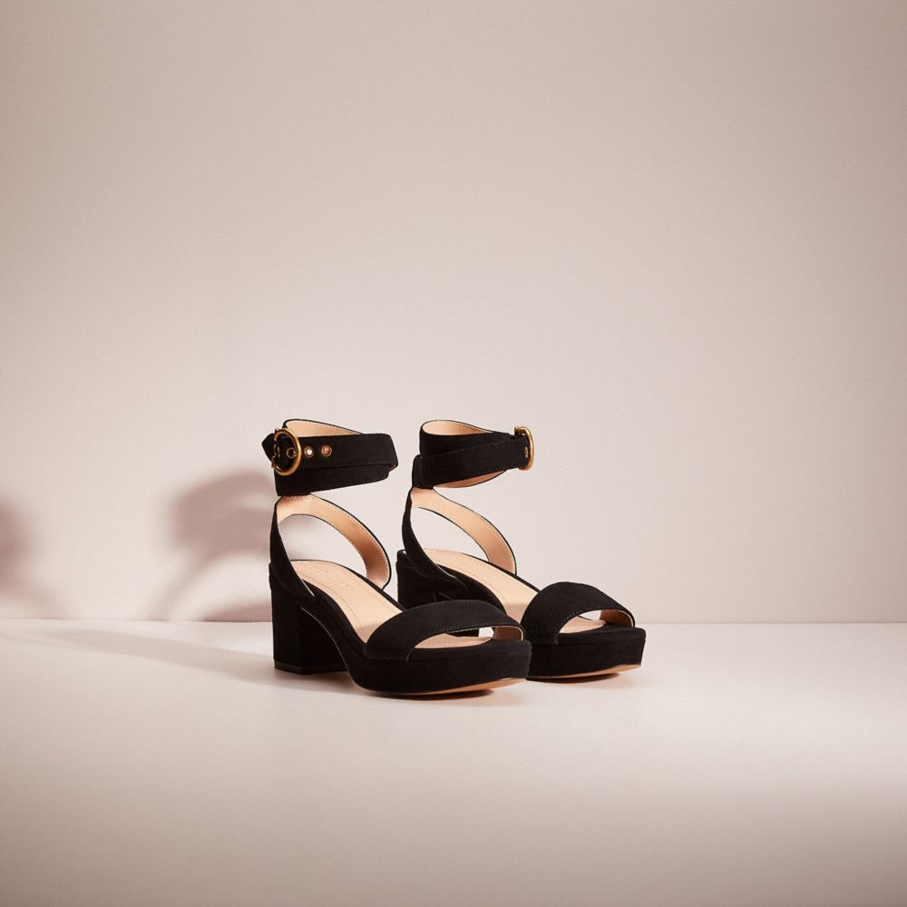 COACH®,RESTORED SERENA SANDAL,Suede,Black,Angle View