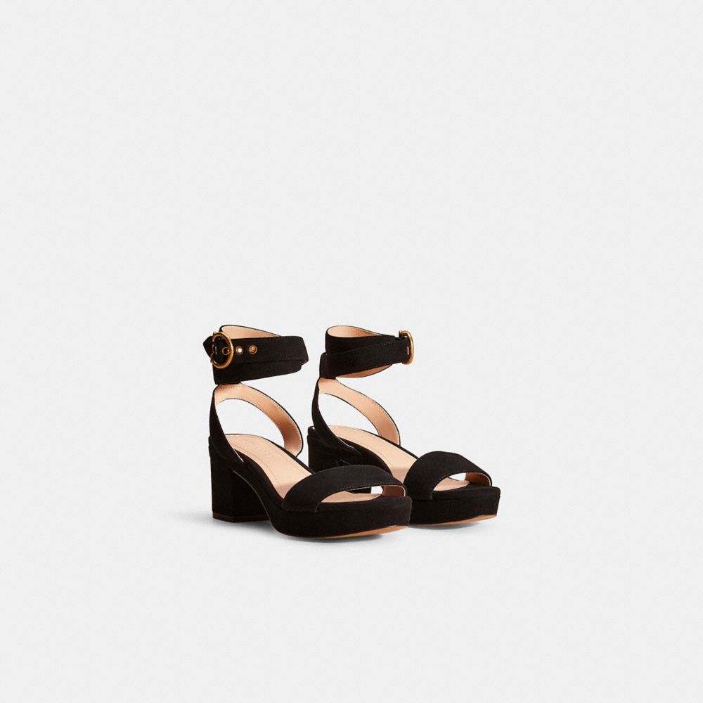 COACH®,RESTORED SERENA SANDAL,Suede,Black,Angle View