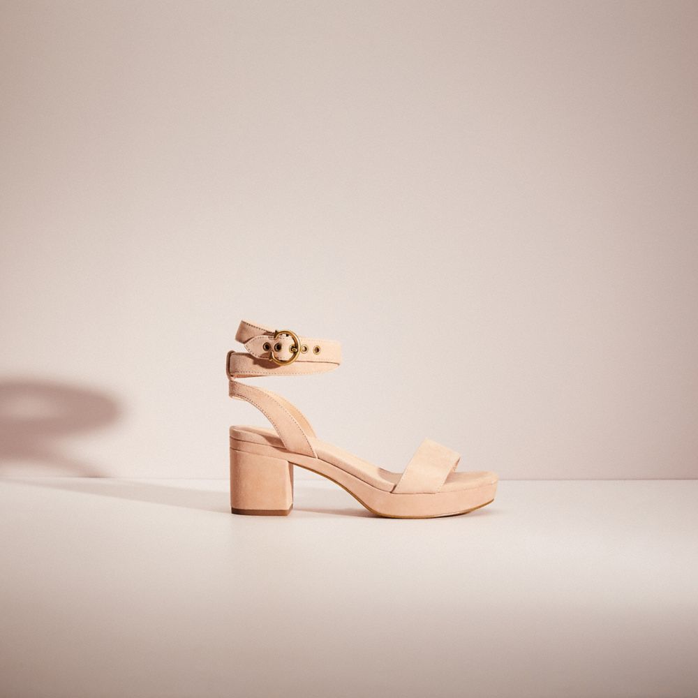 COACH®,RESTORED SERENA SANDAL,Suede,Beechwood,Front View