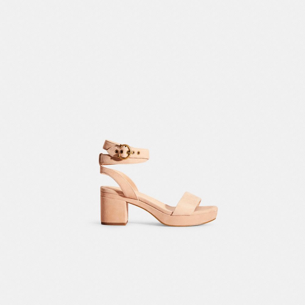 COACH®,RESTORED SERENA SANDAL,Suede,Beechwood,Front View