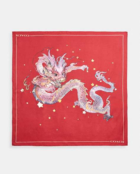 COACH®,NEW YEAR SILK BANDANA WITH DRAGON,Silk,Ruby Red,Front View