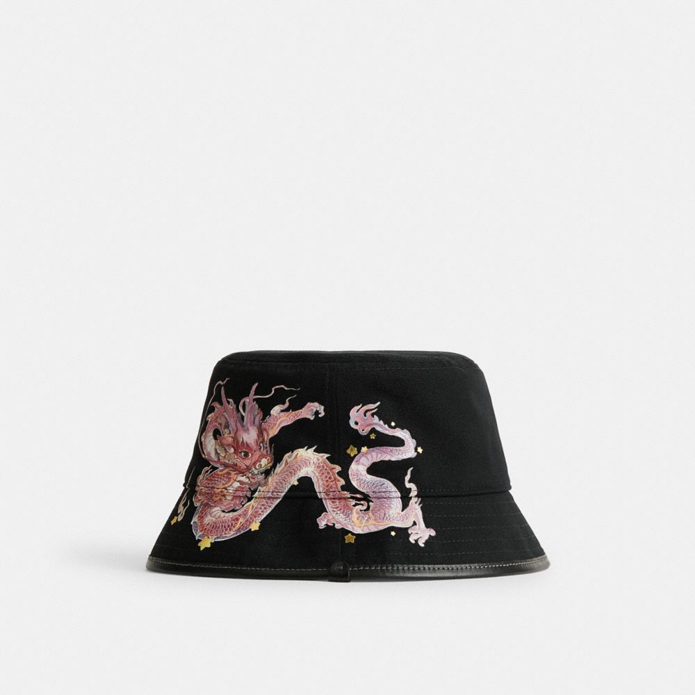 COACH®,NEW YEAR BUCKET HAT WITH DRAGON,cotton,Black,Front View