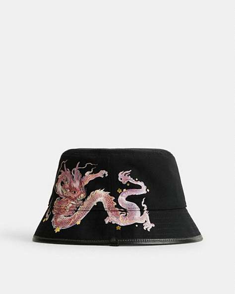 COACH®,NEW YEAR BUCKET HAT WITH DRAGON,cotton,Black,Front View