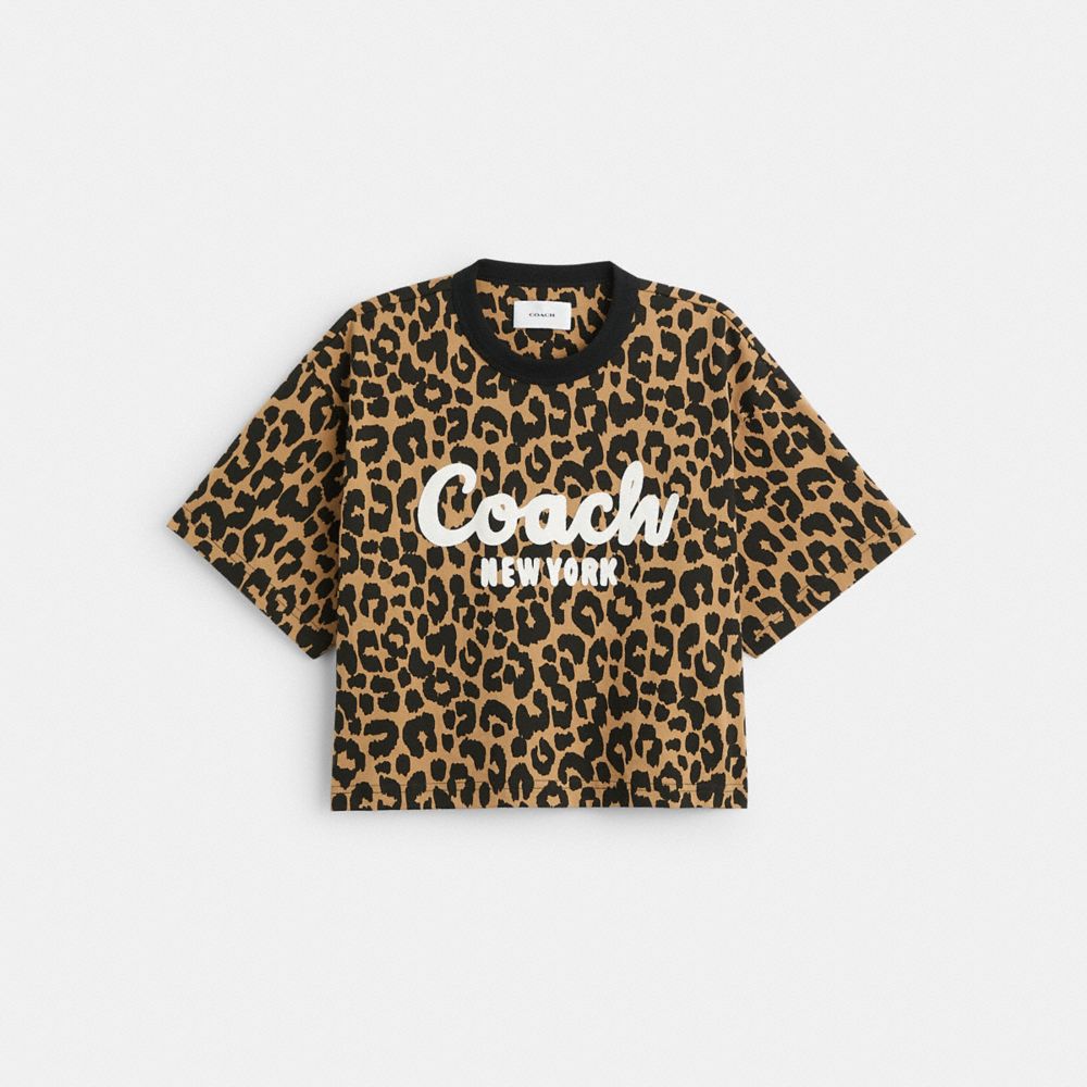 COACH®,LEOPARD CURSIVE SIGNATURE CROPPED T-SHIRT,Leopard,Front View