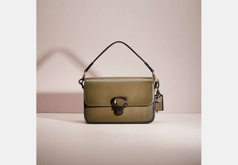 COACH®,UPCRAFTED STUDIO SHOULDER BAG,Glovetanned Leather,Garden Party,Brass/Amazon Green,Front View