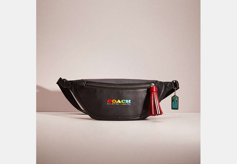 COACH®,UPCRAFTED LEAGUE BELT BAG,Calf Leather,Medium,Pride,Black Copper/Black,Front View