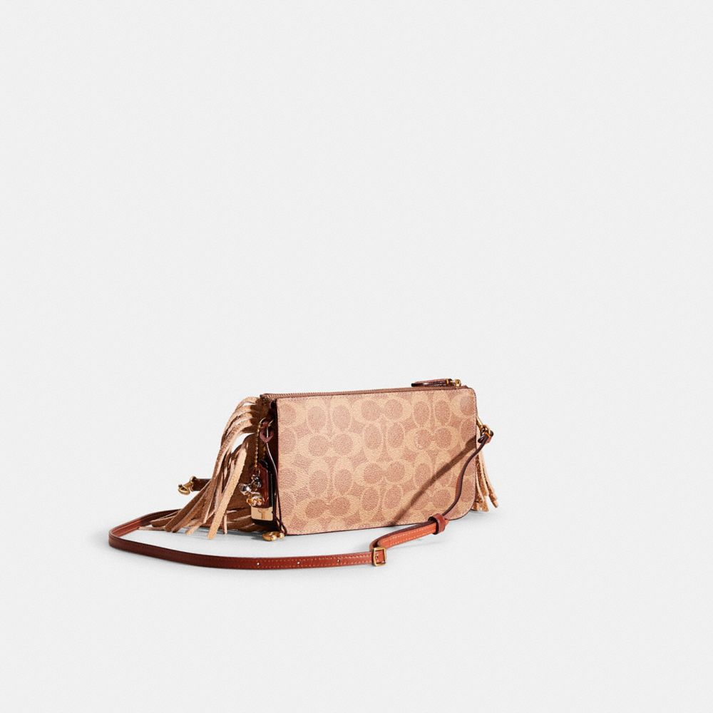 COACH®,Upcrafted Noa Pop Up Messenger In Signature Canvas,Canvas,Leather,Clutch,Fringe,Casual,Beige,Angle View