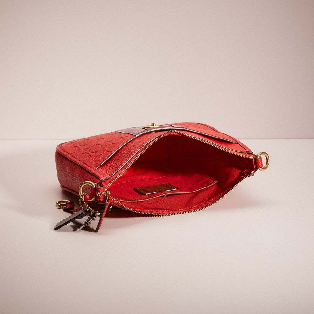 COACH®,Upcrafted Chaise Crossbody In Signature Leather,Leather,Crossbody,Metal,Stripe,Stitching,Brass,Casual,Red,Inside View,Top View