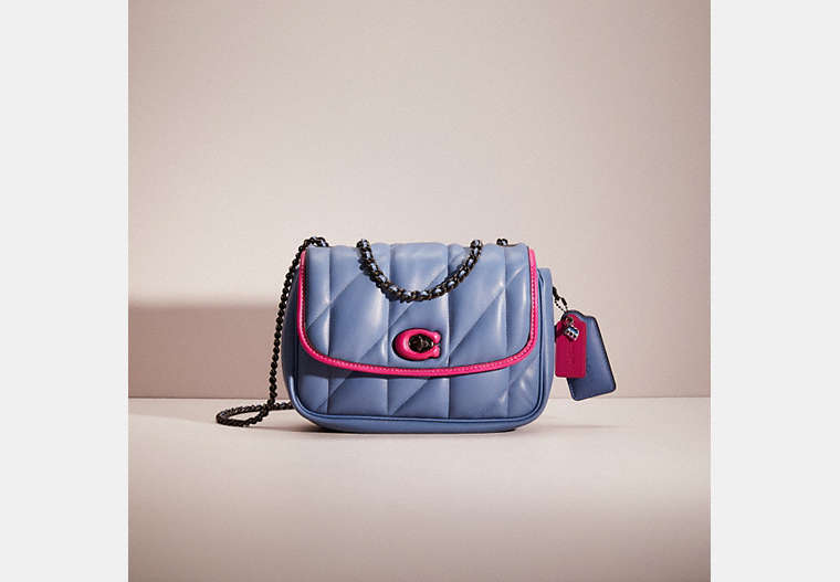 COACH®,UPCRAFTED PILLOW MADISON SHOULDER BAG WITH QUILTING,Nappa leather,Pewter/Washed Chambray,Front View