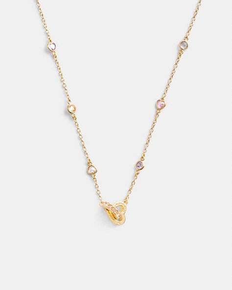 COACH®,INTERLOCKING OPEN CIRCLE HEART PENDANT NECKLACE,Gold,Front View