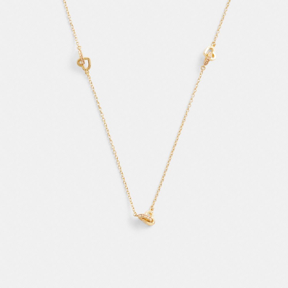 COACH®,INTERLOCKING OPEN CIRCLE HEART LONG NECKLACE,Gold,Front View