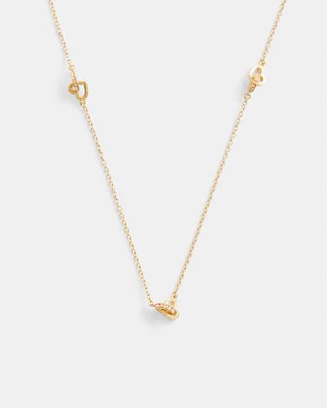 COACH®,INTERLOCKING OPEN CIRCLE HEART LONG NECKLACE,Gold,Front View