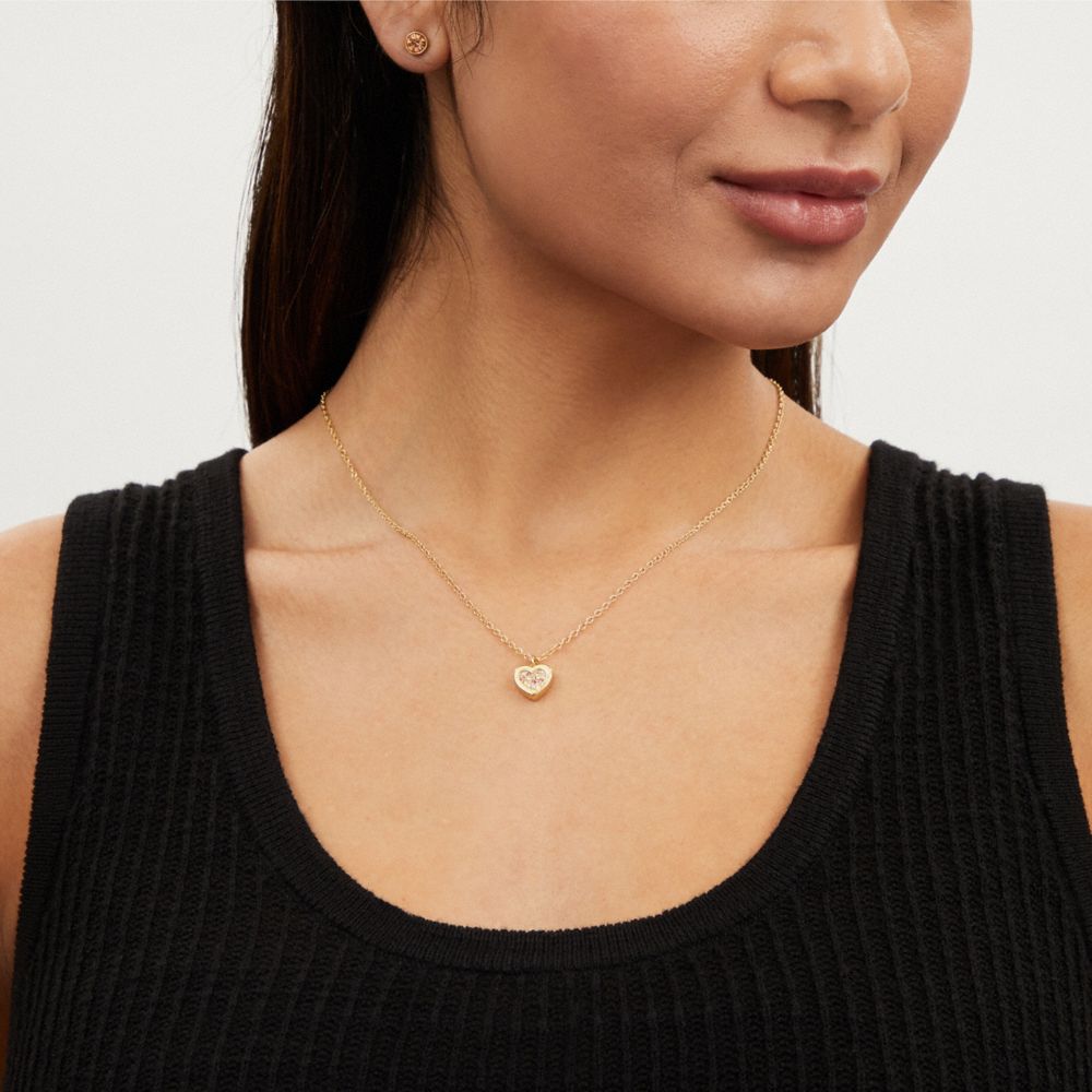 COACH®,パヴェ ハート ネックレス アンド スタッド セット,ネックレス,