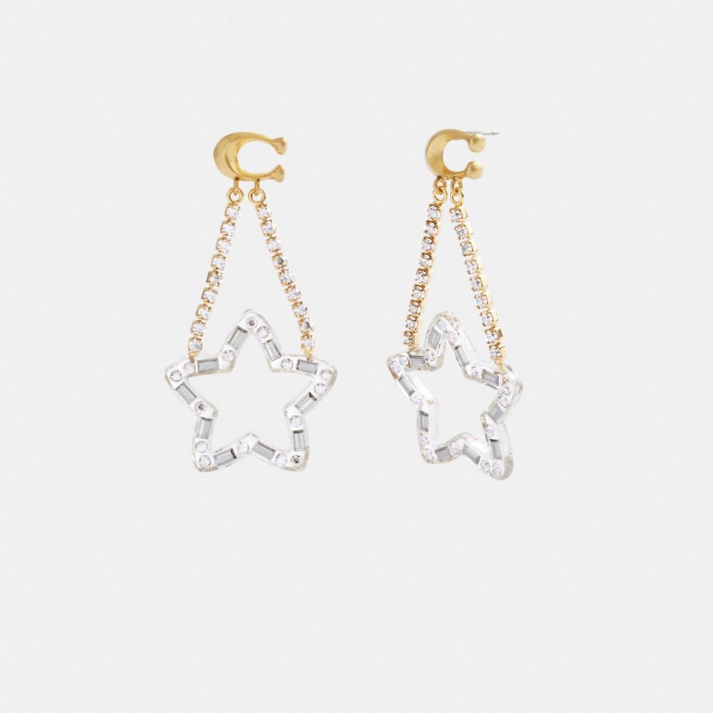 COACH®,SIGNATURE STAR STATEMENT EARRINGS,Gold/Clear,Front View