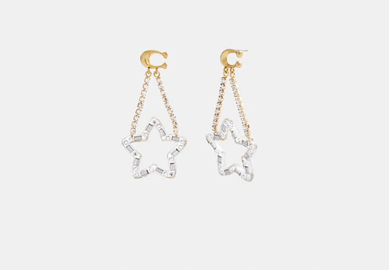 COACH®,SIGNATURE STAR STATEMENT EARRINGS,Gold/Clear,Front View