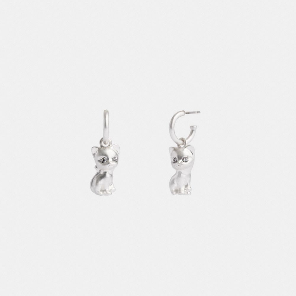 COACH®,THE LIL NAS X DROP CAT HUGGIE EARRINGS,Plated Brass,Silver,Front View