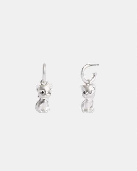 COACH®,THE LIL NAS X DROP CAT HUGGIE EARRINGS,Plated Brass,Silver,Front View