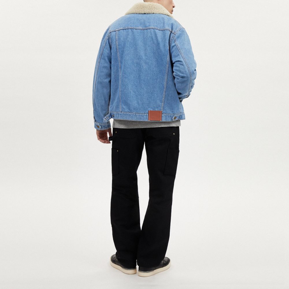 COACH®,DENIM JACKET WITH SHERPA LINING,Medium Indigo,Scale View