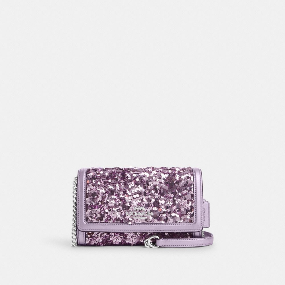 COACH®,FLAP CLUTCH CROSSBODY,Mini,Silver/Lilac,Front View