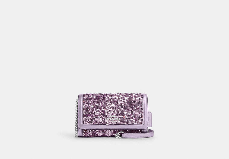 COACH®,FLAP CLUTCH CROSSBODY,Leather,Mini,Silver/Lilac,Front View