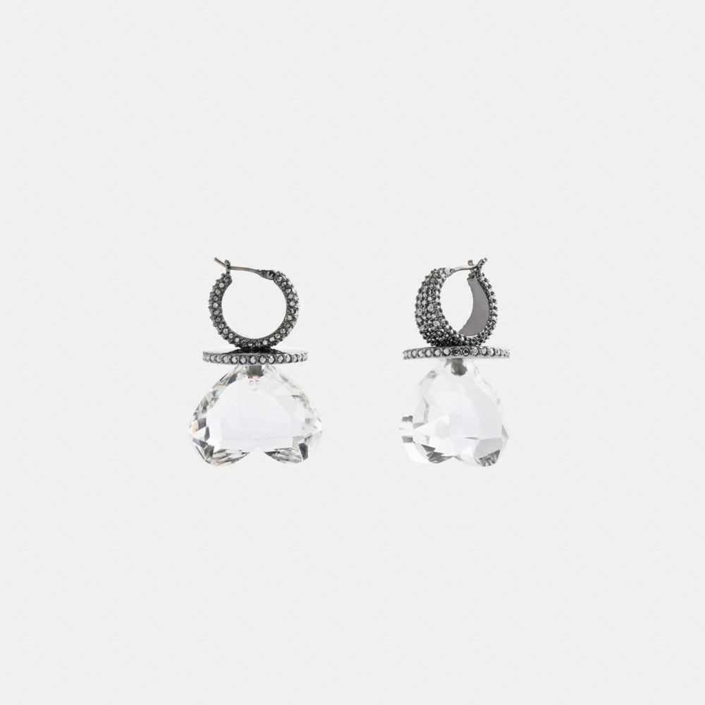 COACH®,BOUCLES D’OREILLES AVEC PIERRES PRÉCIEUSES EN FORME DE CŒUR,Laiton plaqué,Argent,Front View