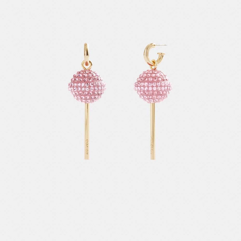 COACH®,LOLLIPOP EARRINGS,Plated Brass,Gold/Pink,Front View