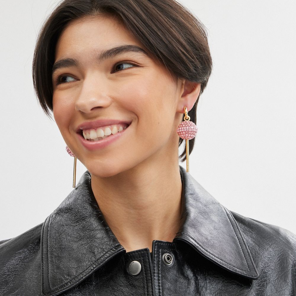 COACH®,Lollipop Earrings,Dangle Earring,Hoops,Resin,Crystal,Glass,3D Embellishment,Novelty Embellishment,Gem Embellishment...,Pink,Detail View