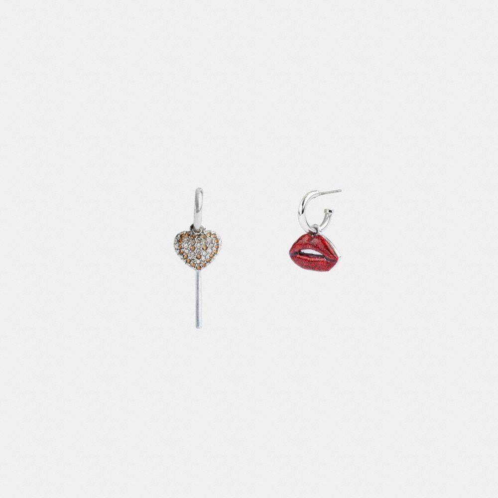 COACH®,LOLLIPOP AND LIPS MISMATCH EARRINGS,Plated Brass,Silver/Multi,Front View