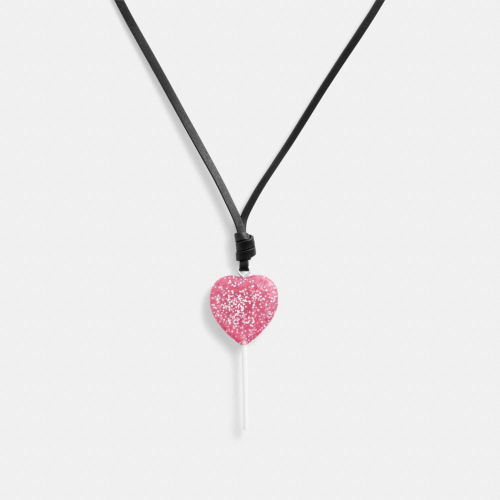 COACH®,THE LIL NAS X DROP HEART LOLLIPOP NECKLACE,Silver/Pink,Front View