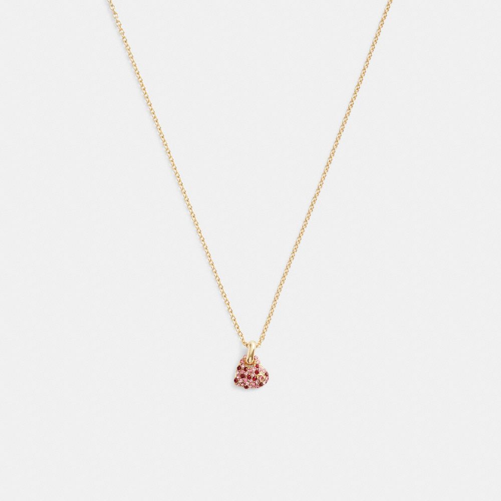 COACH®,PAVÉ HEART PENDANT NECKLACE,Plated Brass,Gold/Pink Multi,Front View