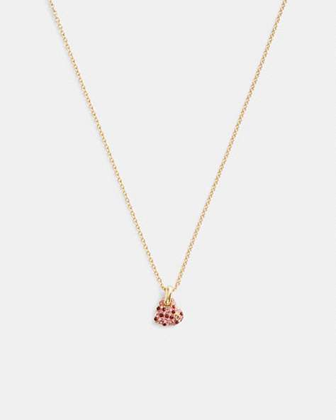 COACH®,PAVÉ HEART PENDANT NECKLACE,Plated Brass,Gold/Pink Multi,Front View