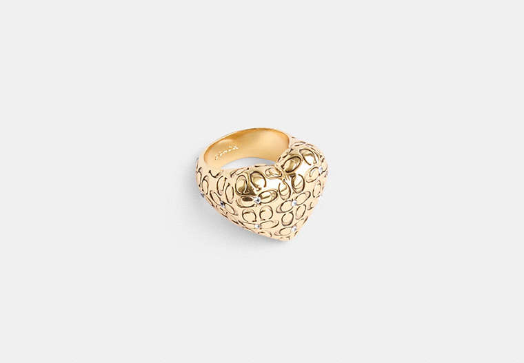 COACH®,QUILTED SIGNATURE HEART RING,Plated Brass,Gold,Front View