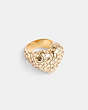 COACH®,QUILTED SIGNATURE HEART RING,Plated Brass,Gold,Front View