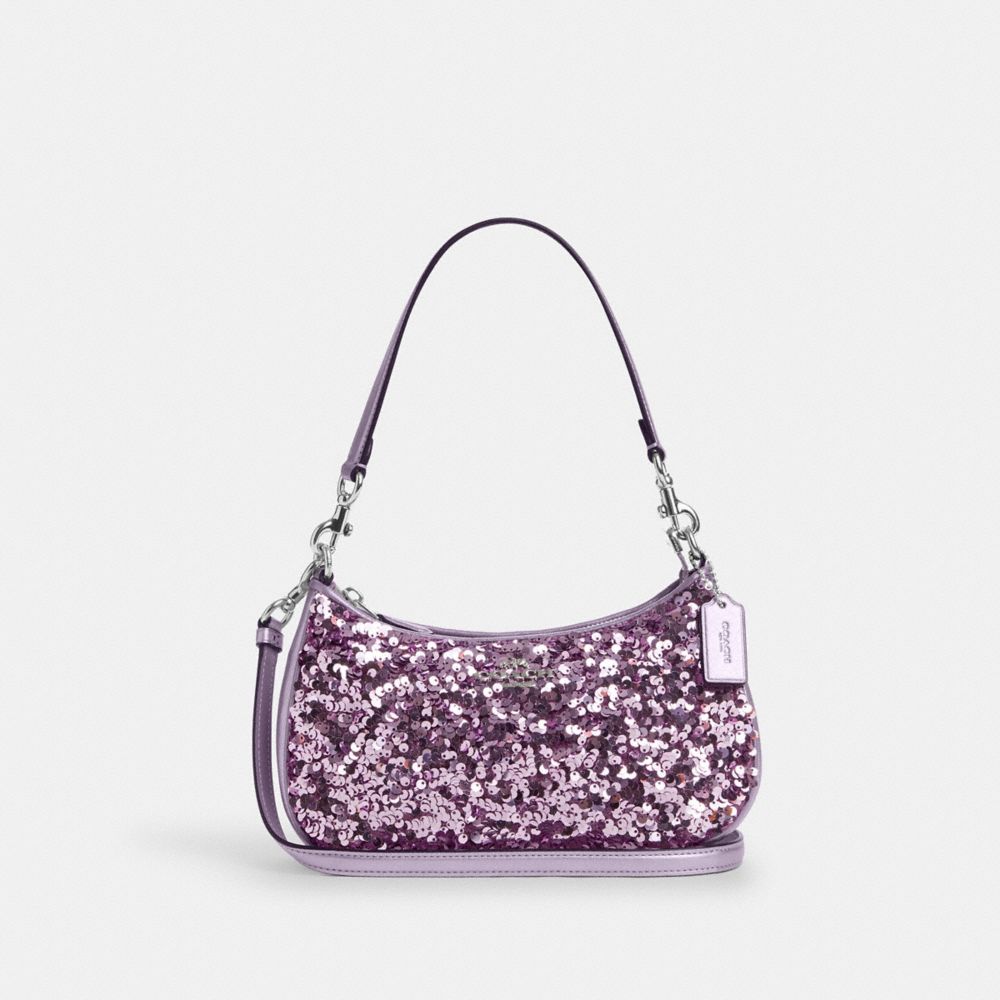 COACH®,TERI SHOULDER BAG,Medium,Silver/Lilac,Front View