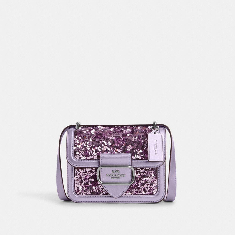 COACH®,PORTÉ-CROISÉ CARRÉ MORGAN,PITONE LUCIDO,Argent/Lilas,Front View