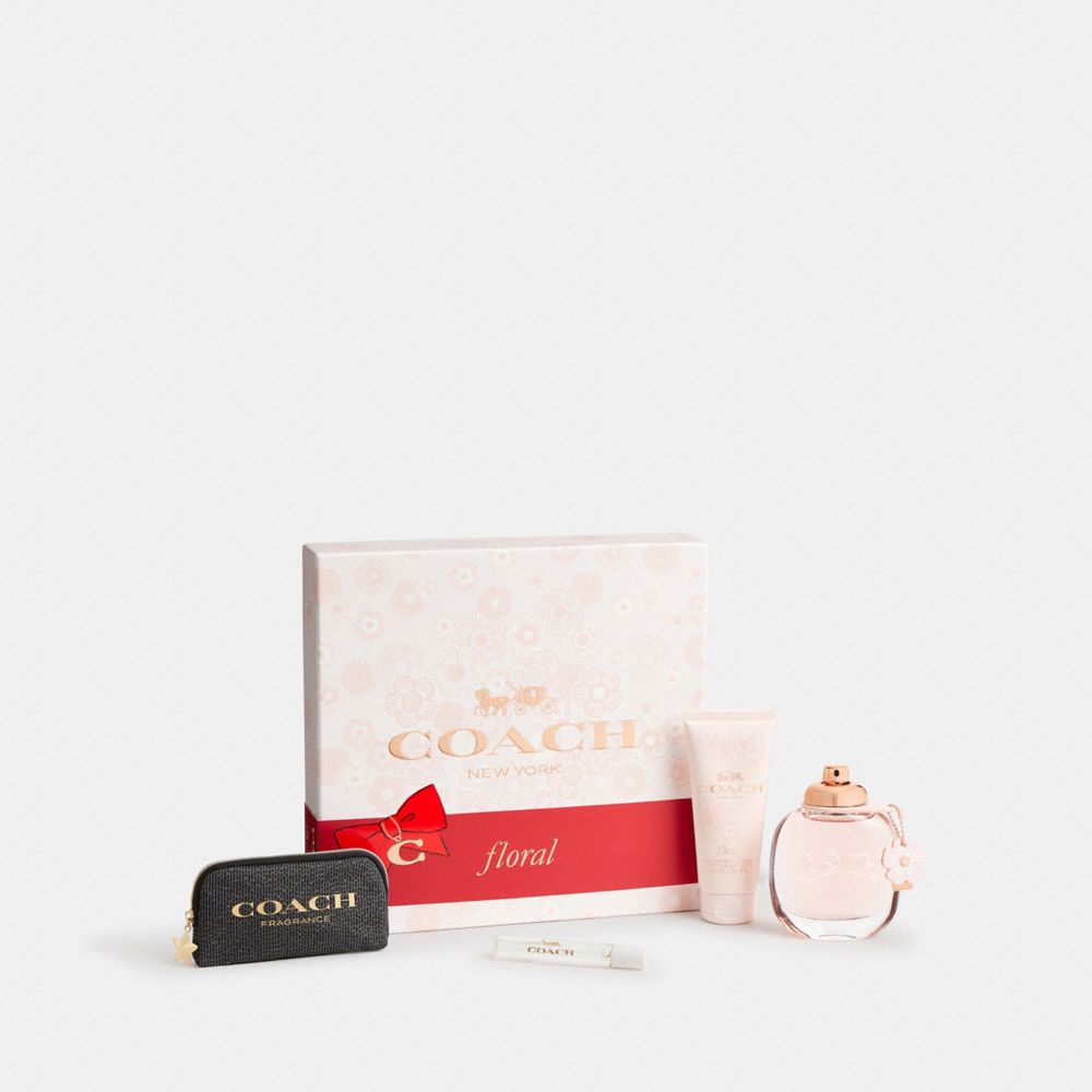 COACH®,Floral Eau De Parfum 4 Piece Gift Set,Perfume,Moisturizer,Travel Size,Set,,Front View