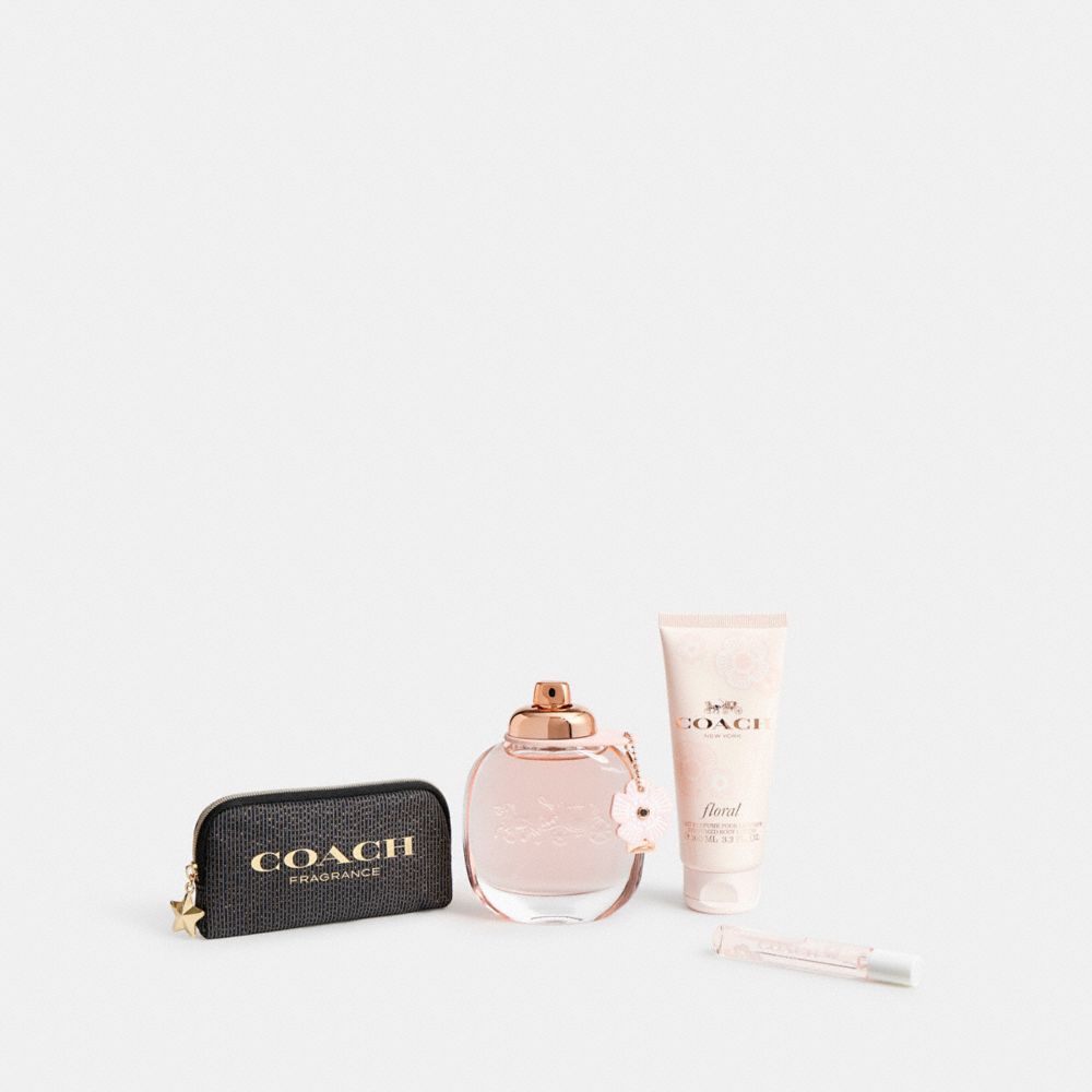 COACH®,Floral Eau De Parfum 4 Piece Gift Set,Perfume,Moisturizer,Travel Size,Set,,Front View