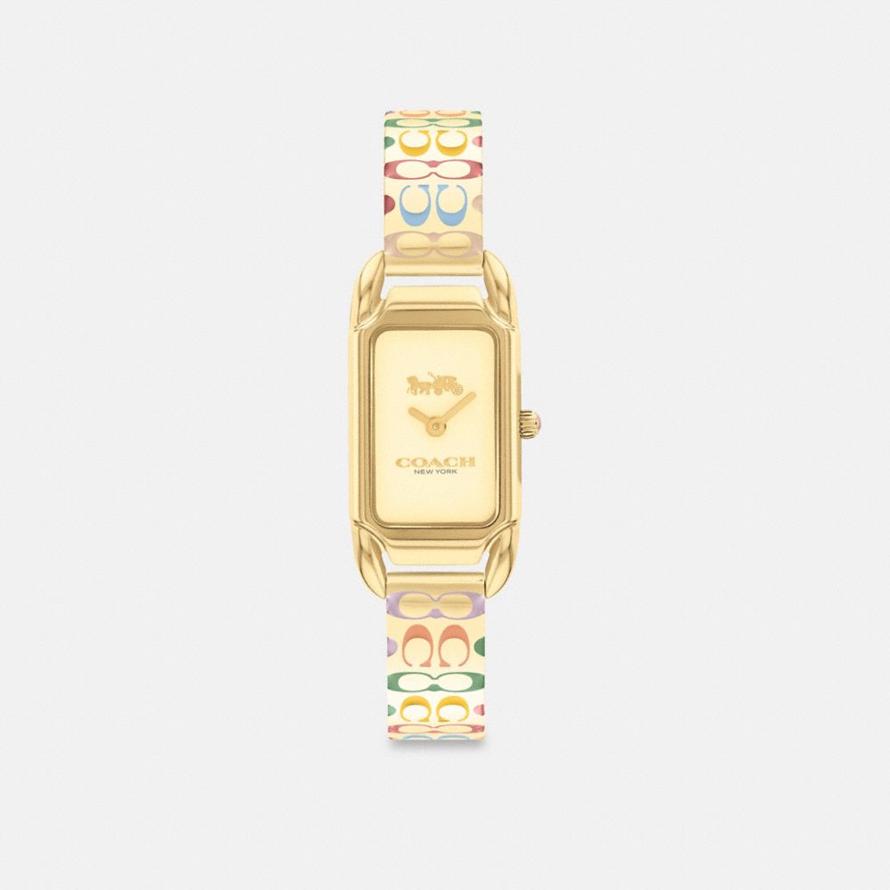 COACH®,CADIE WATCH, 17.5MM X 28.5MM,Rainbow/ Gold,Front View