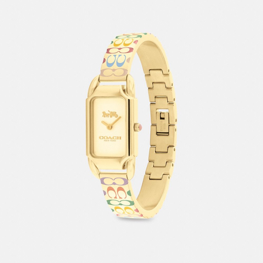COACH®,CADIE WATCH, 17.5MM X 28.5MM,Rainbow/ Gold,Angle View