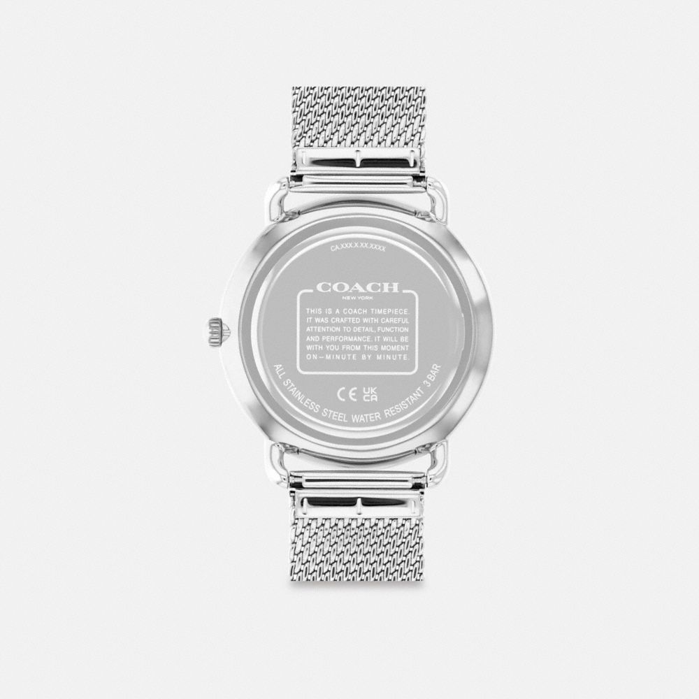 COACH®,Elliot Watch, 41 Mm,Analog,Mineral,Crystal,Logo,Word Embellishment,Water Resistant,Stainless Steel,Work,,Back View