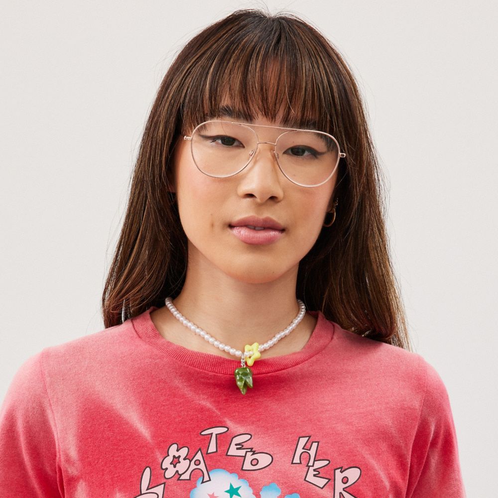 COACH®,Tooth Pendant Necklace,Choker,Plastic,Pearl,Pearl,Star Embellishment,Novelty Embellishment,3D Embellishment,Zinc,Da...,White,Detail View