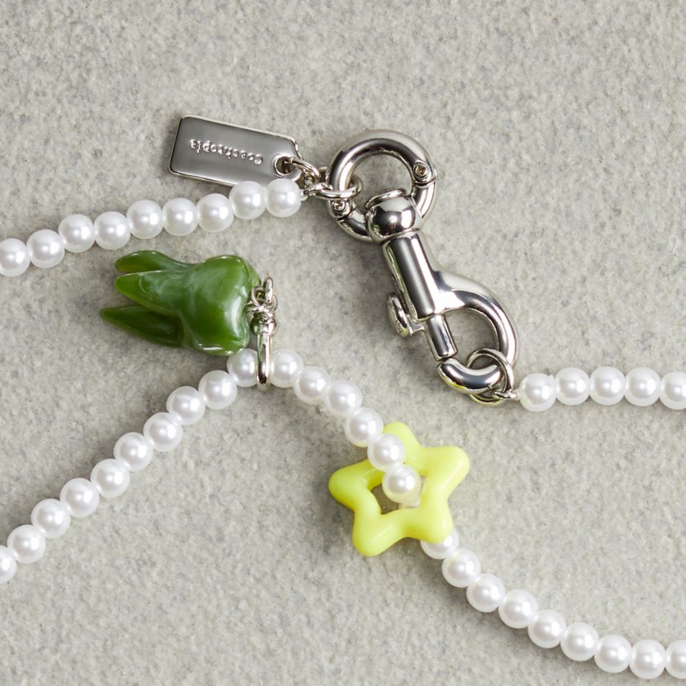 COACH®,Tooth Pendant Necklace,Choker,Plastic,Pearl,Pearl,Star Embellishment,Novelty Embellishment,3D Embellishment,Zinc,Da...,White,Closer View