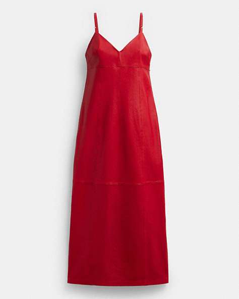 COACH®,LONG LEATHER DRESS,Red,Front View