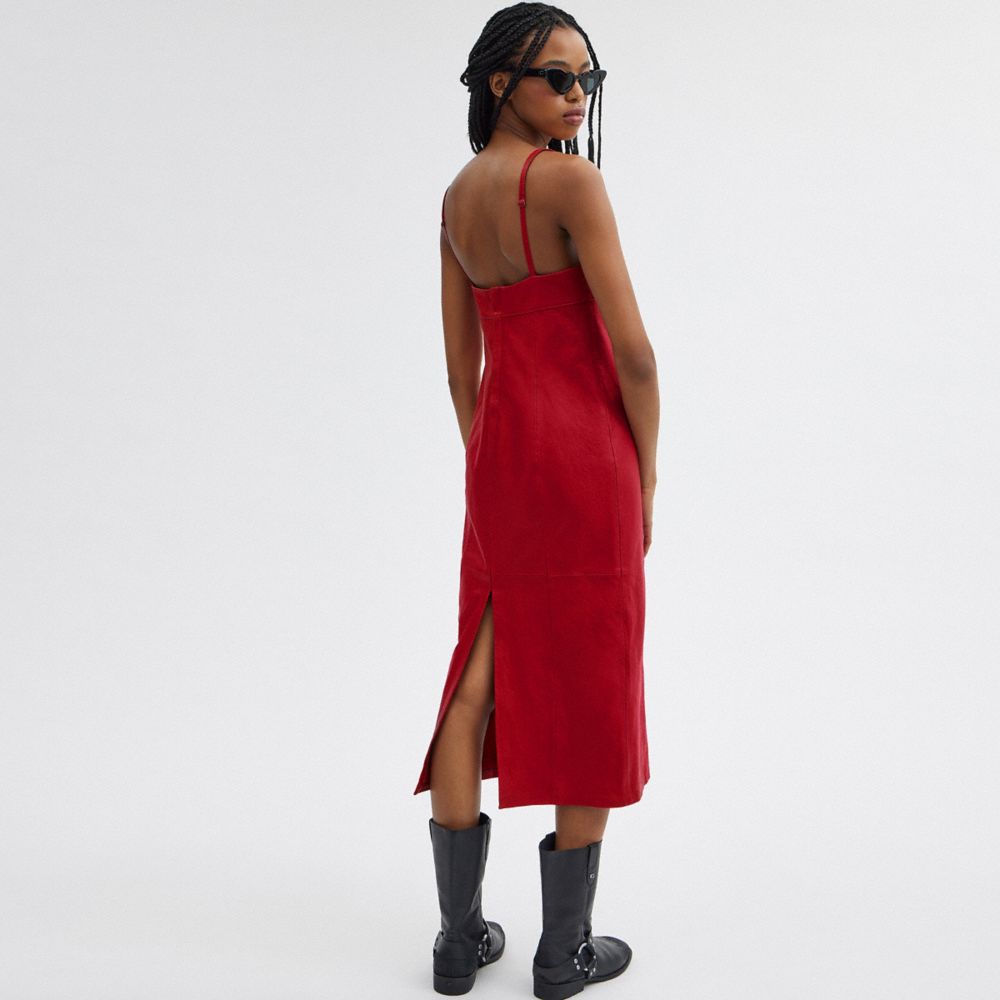 COACH®,LONG LEATHER DRESS,The Leather Shop,Red,Scale View