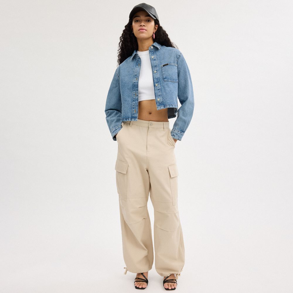 COACH®,CROPPED DENIM BUTTON DOWN,Denim,Blue,Scale View